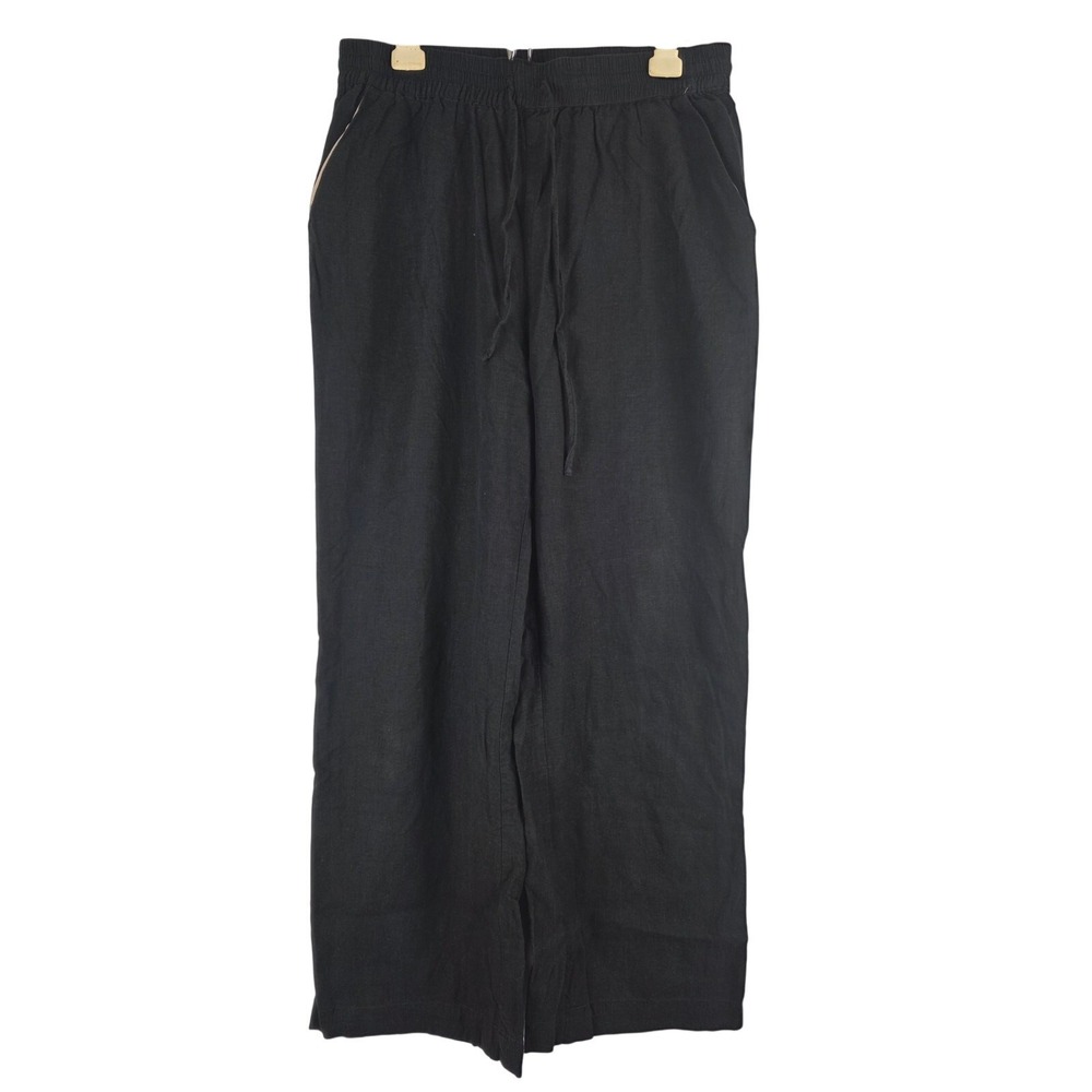 Steve Madden Linen Blend Pants M Womens Black Straight Leg Pockets Beachy Lagen
